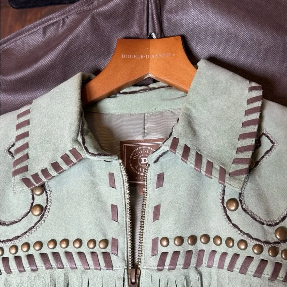 Double D Ranch Mint Suede Jacket with Fringe and Studs - Picture 4 of 15